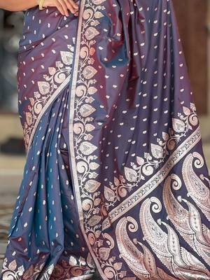 Purple ethnic motifs zari silk blend handloom banarasi saree 3