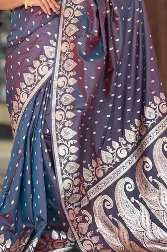 Purple ethnic motifs zari silk blend handloom banarasi saree