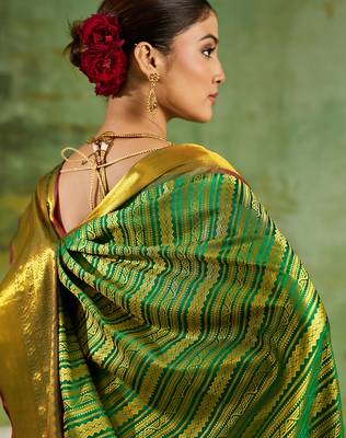 light green kanjivaram silk blend saree for women festive traditional wedding party wear 5