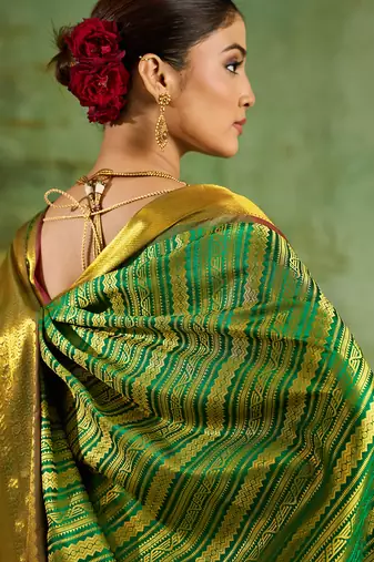 light green kanjivaram silk blend saree for women festive traditional wedding party wear