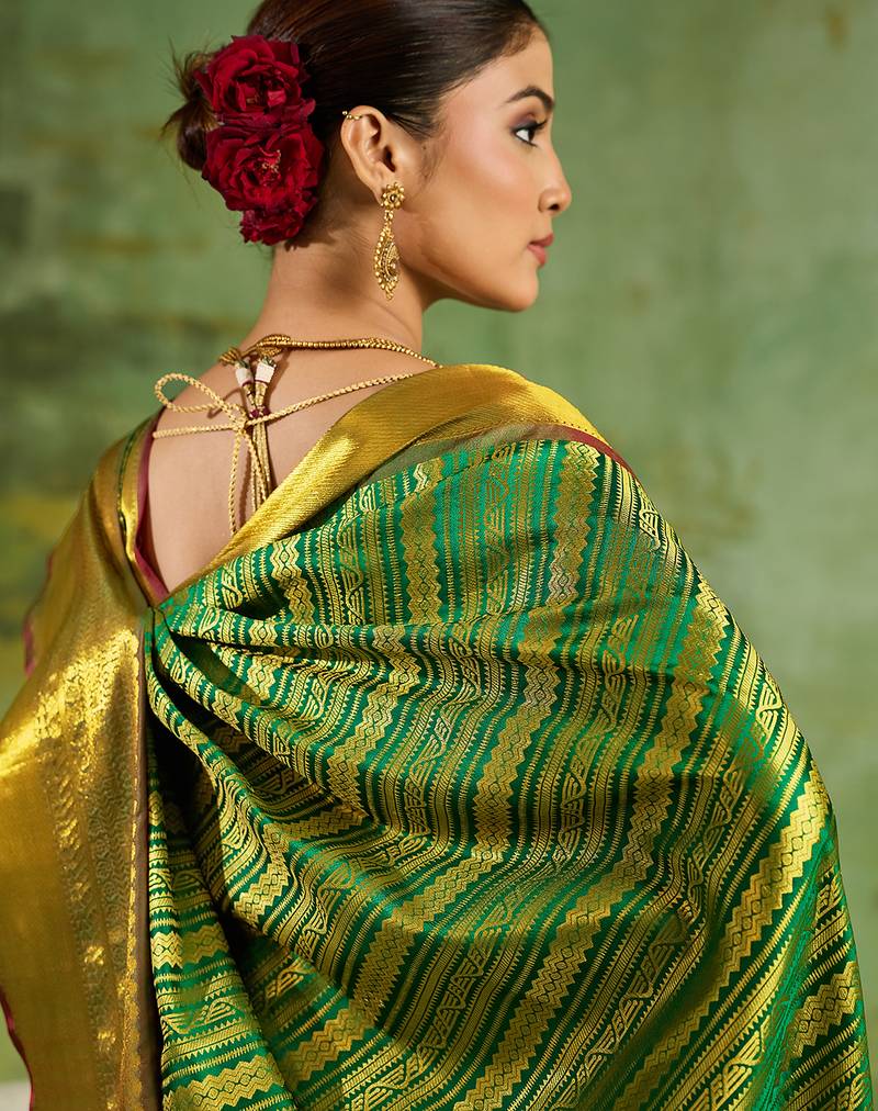 light green kanjivaram silk blend saree for women festive traditional wedding party wear