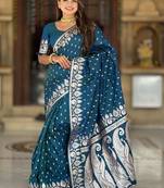 Teal paisley zari silk blend heavy work banarasi saree