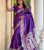 Purple ethnic motifs zari silk blend banarasi saree