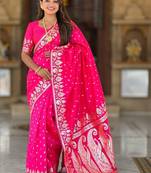 Pink paisley zari silk blend handloom banarasi saree
