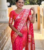 Pink woven design zari silk blend handloom banarasi saree
