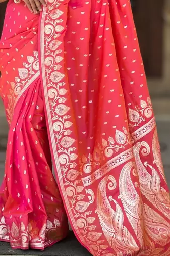 Pink woven design zari silk blend handloom banarasi saree