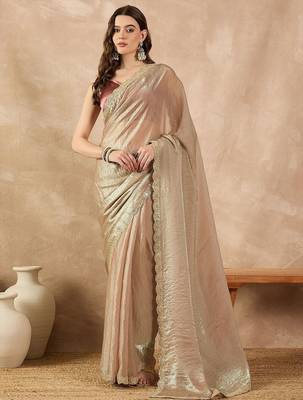 Gold beads and stones organza saree 1