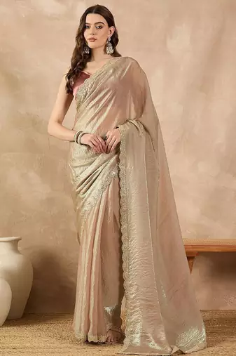 Gold beads and stones organza saree