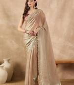 Gold beads and stones organza saree
