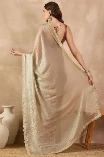 Gold beads and stones organza saree