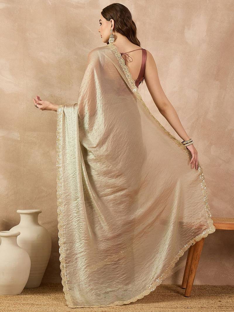 Gold beads and stones organza saree