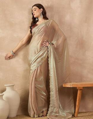 Gold beads and stones organza saree 3