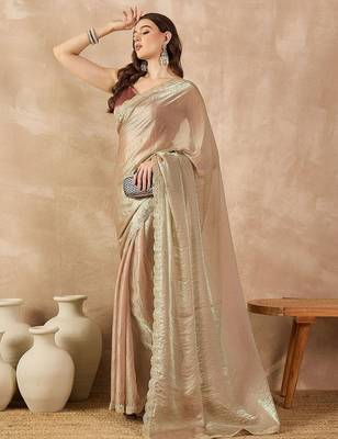 Gold beads and stones organza saree 4
