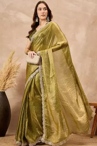 Green gotta patti organza saree
