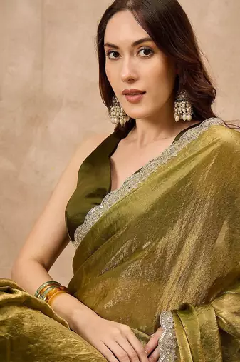 Green gotta patti organza saree