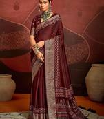 Maroon ethnic motifs digital print banarasi saree