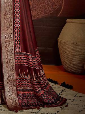 Maroon ethnic motifs digital print banarasi saree 5