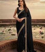 Black zari satin heavy work saree