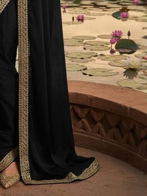 Black zari satin heavy work saree 5