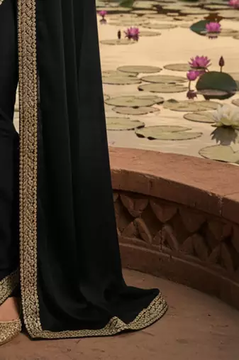 Black zari satin heavy work saree
