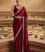 Maroon embellished embroidered satin heavy work saree