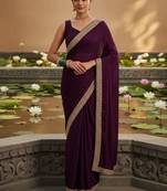 Purple embellished zari satin designer saree