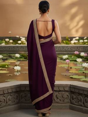 Purple embellished zari satin designer saree 2