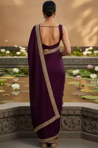 Purple embellished zari satin designer saree