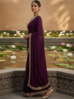 Purple embellished zari satin designer saree 3