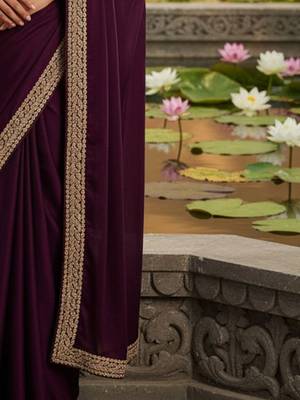 Purple embellished zari satin designer saree 4