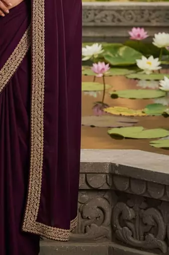 Purple embellished zari satin designer saree