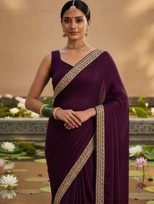 Purple embellished zari satin designer saree 5