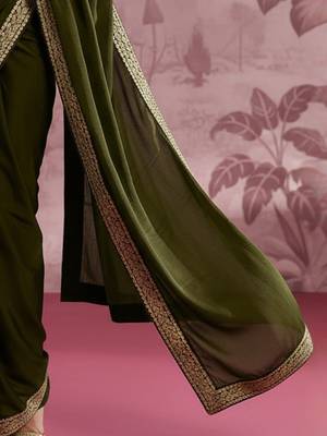 Olive embellished zari satin designer saree 4