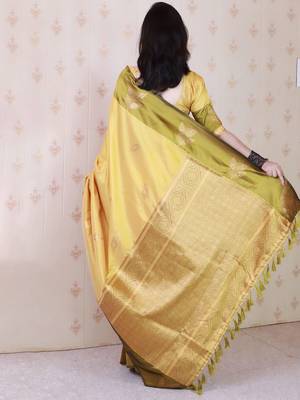 Yellow woven design zari silk blend banarasi saree 3