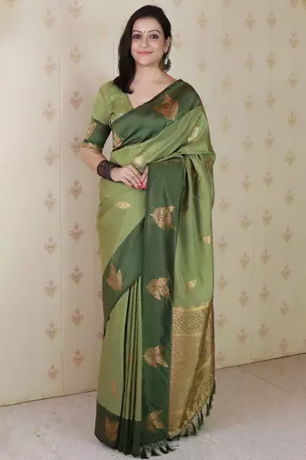 Green woven design zari silk blend banarasi saree