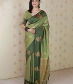 Green woven design zari silk blend banarasi saree