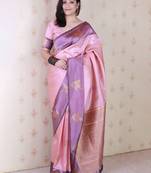 Pink woven design zari silk blend banarasi saree