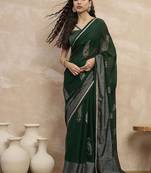 Green floral satin designer saree