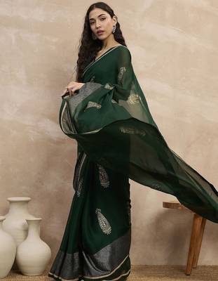 Green floral satin designer saree 2