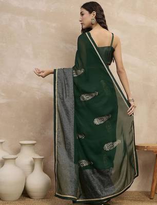 Green floral satin designer saree 3