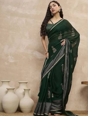 Green floral satin designer saree 4