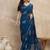 Teal floral satin designer saree