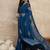 Teal floral satin designer saree