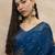 Teal floral satin designer saree