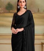 Black embellished sequinned poly chiffon heavy work saree