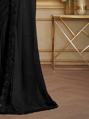 Black embellished sequinned poly chiffon heavy work saree 5