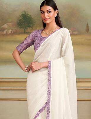 Off white embellished embroidered  georgette saree 1