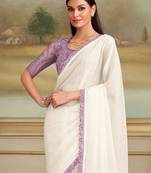 Off white embellished embroidered  georgette saree