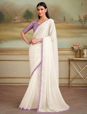Off white embellished embroidered  georgette saree 2