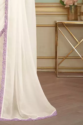 Off white embellished embroidered  georgette saree